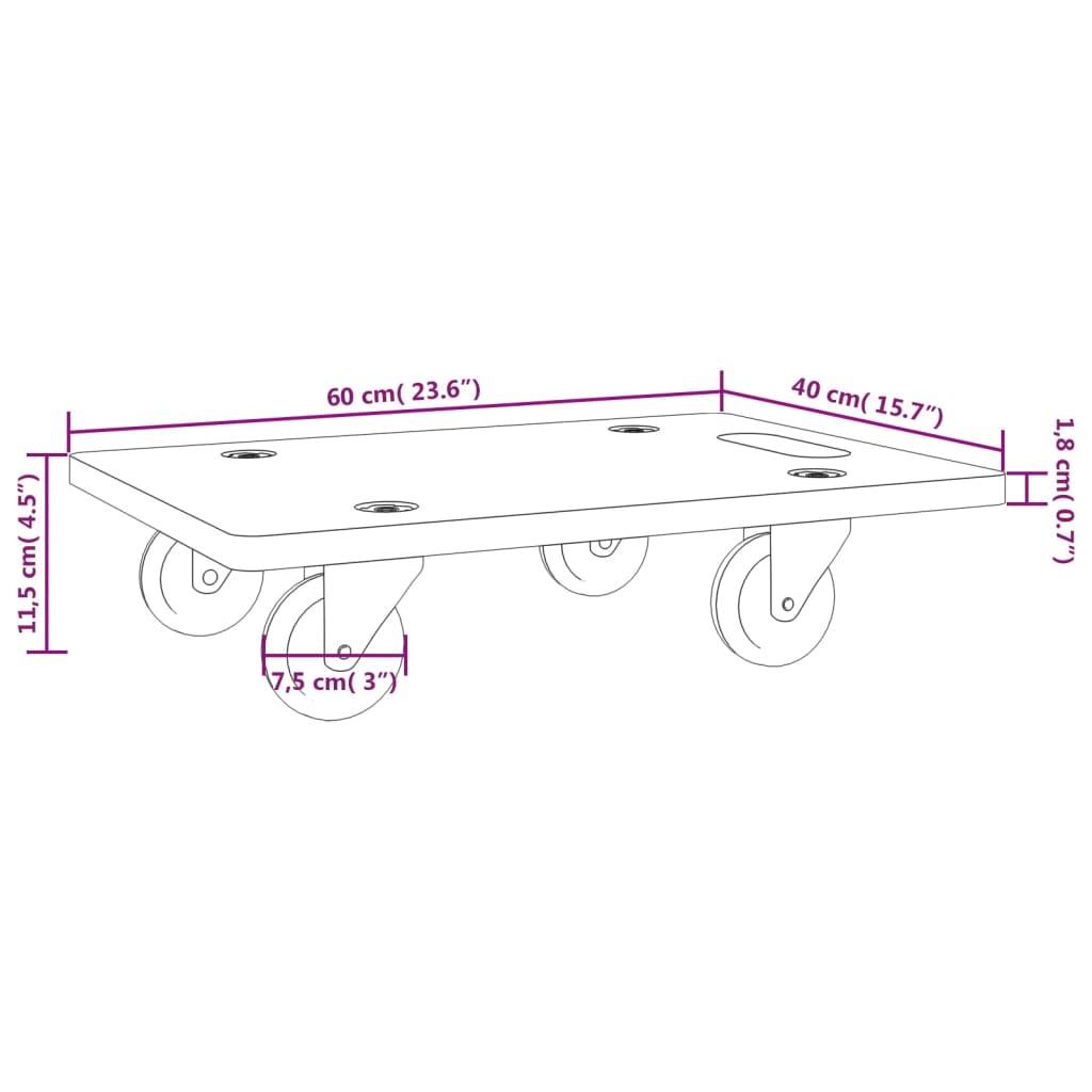 Transport Trolleys 2 pcs Rectangular 60x40x11,5 cm 250 kg