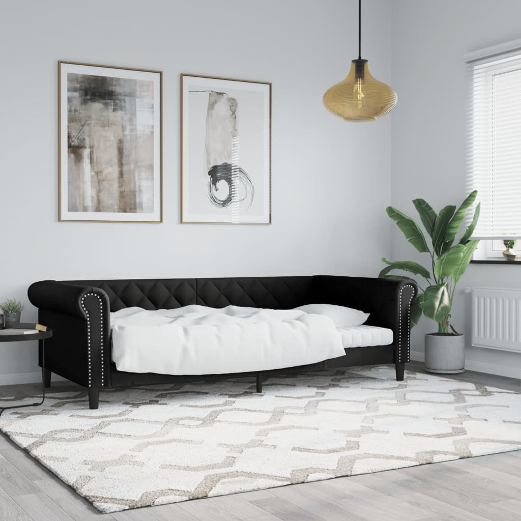 Day Bed without Mattress Black 90x190 cm Single Faux Leather