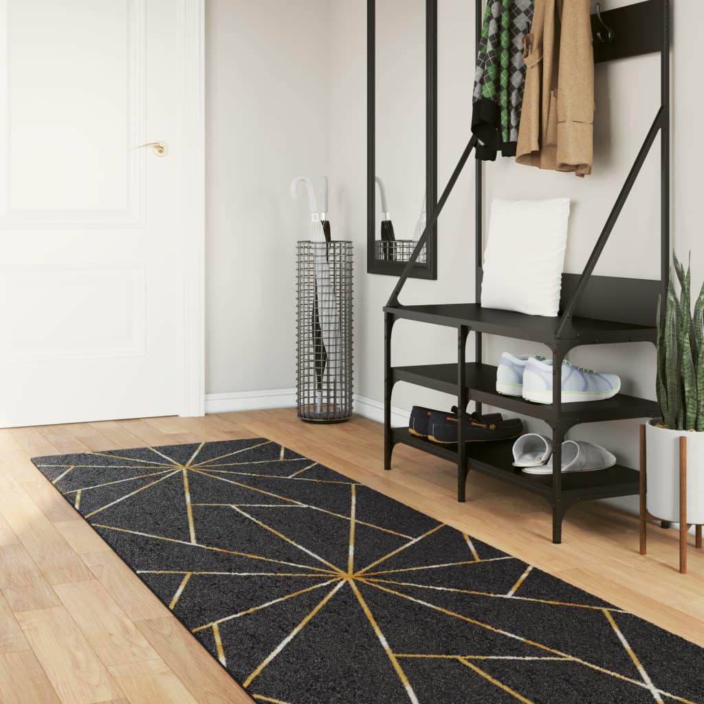 Rug Washable Black and Gold 80x300 cm