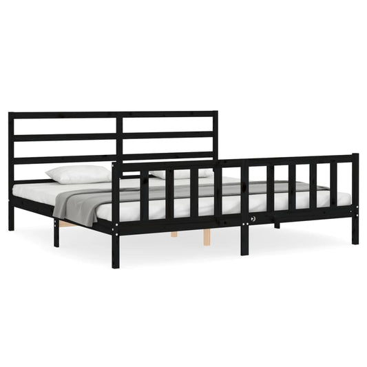 Bed Frame without Mattress Black 200x200 cm Solid Wood Pine
