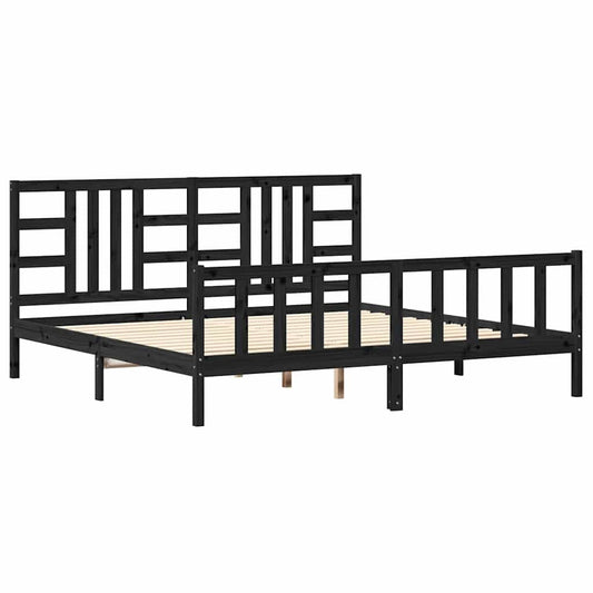 Bed Frame without Mattress Black 200x200 cm Solid Wood Pine
