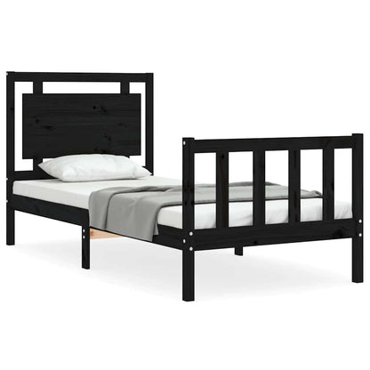 Bed Frame without Mattress Black Small Single Solid Wood Pine