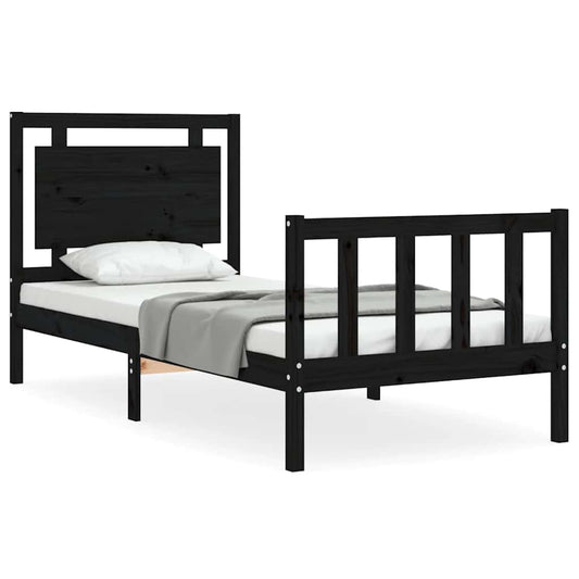 Bed Frame without Mattress Black Small Single Solid Wood Pine
