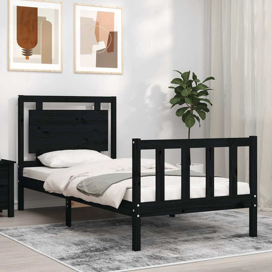 Bed Frame without Mattress Black Small Single Solid Wood Pine
