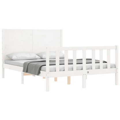 Bed Frame without Mattress White Double Solid Wood Pine