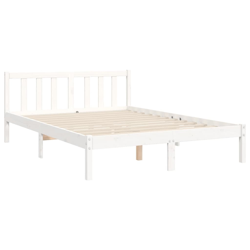 Bed Frame without Mattress White Double Solid Wood Pine