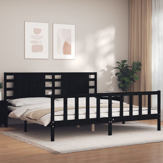 Bed Frame without Mattress Black 200x200 cm Solid Wood Pine