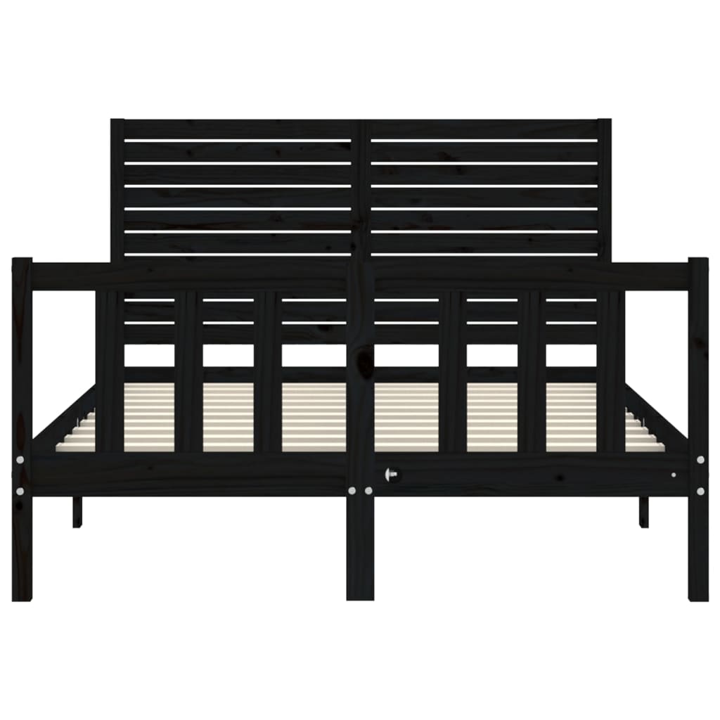 Bed Frame without Mattress Black Double Solid Wood Pine