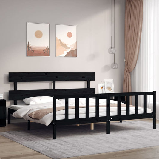 Bed Frame without Mattress Black 200x200 cm Solid Wood Pine