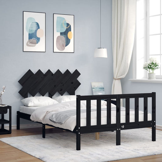Bed Frame without Mattress Black Double Solid Wood Pine