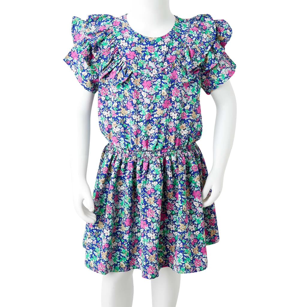 Kids' Dress with Ruffle Sleeves Cobalt Blue 116