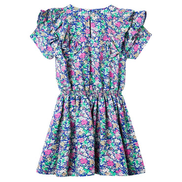 Kids' Dress with Ruffle Sleeves Cobalt Blue 140