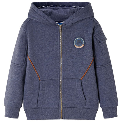 Kids' Hooded Sweatshirt with Zip Dark Blue Melange 116