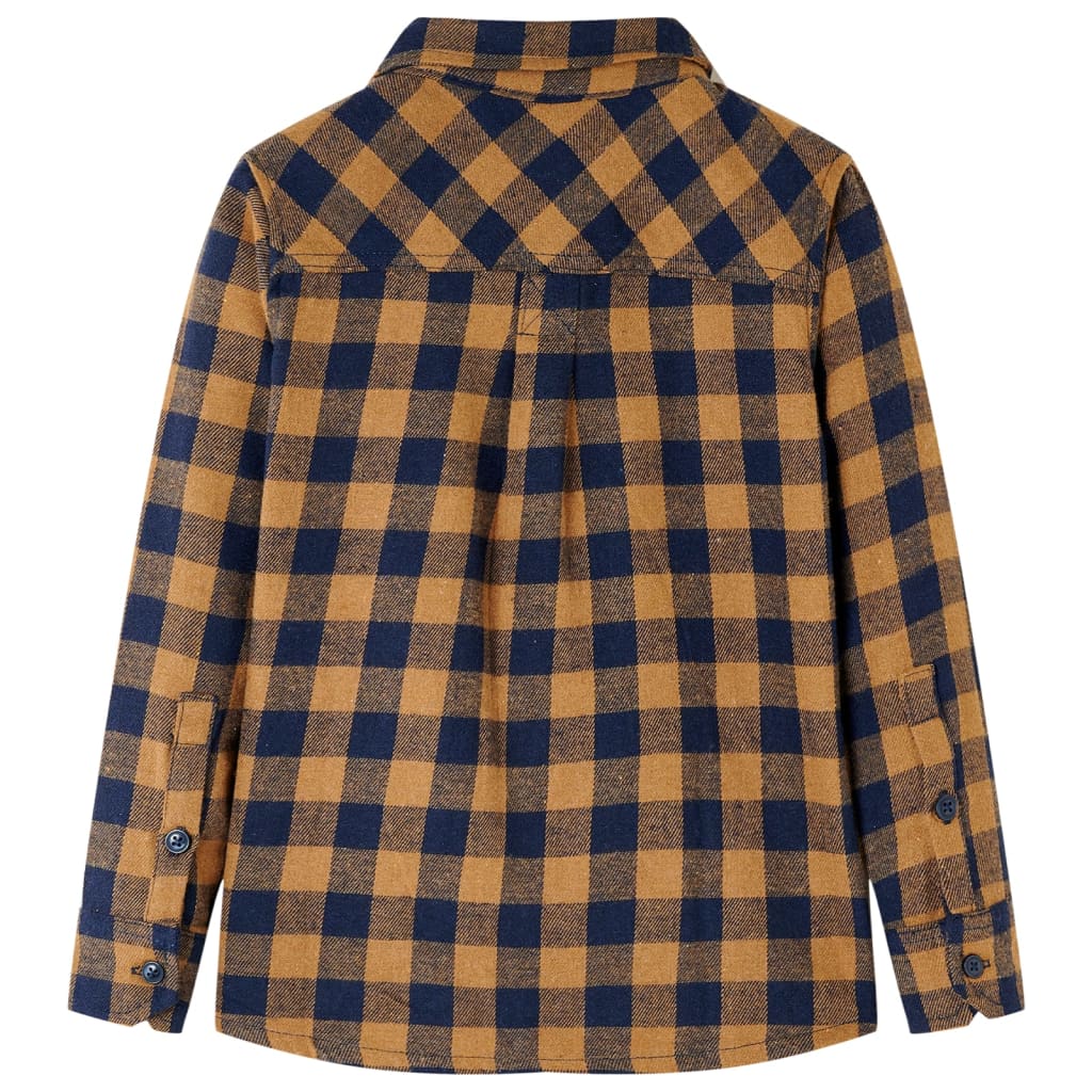 Kids' Plaid Shirt Cognac and Blue 92