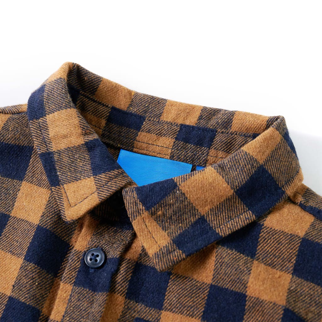 Kids' Plaid Shirt Cognac and Blue 92