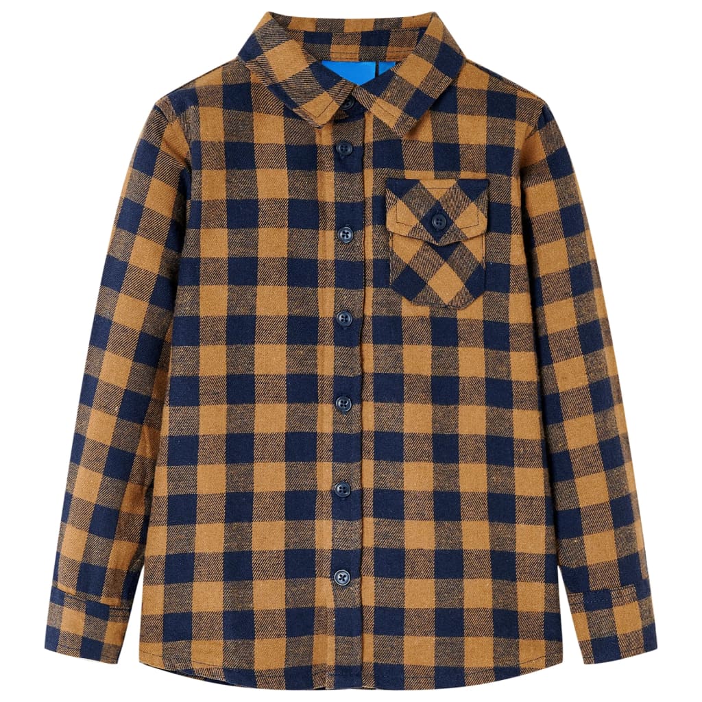 Kids' Plaid Shirt Cognac and Blue 116