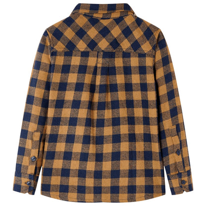 Kids' Plaid Shirt Cognac and Blue 116