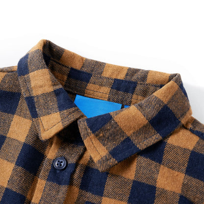 Kids' Plaid Shirt Cognac and Blue 128