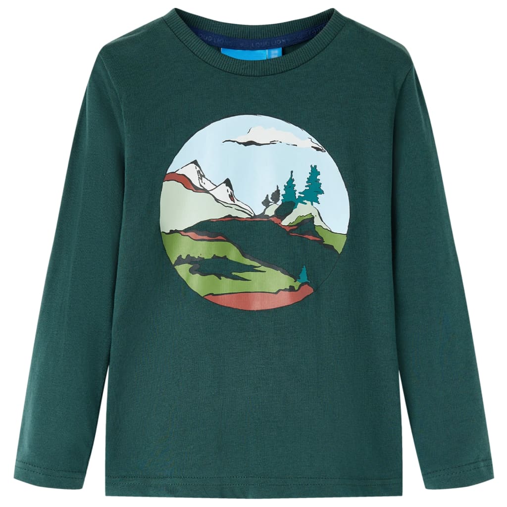 Kids' T-shirt with Long Sleeves Dark Green 92