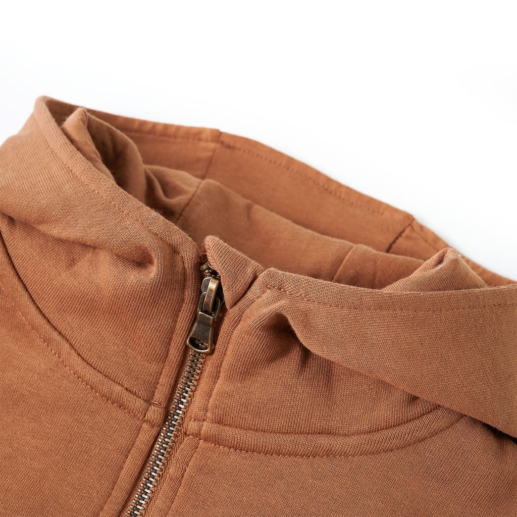 Kids' Hooded Sweatshirt with Half Zip Anthracite and Cognac 92