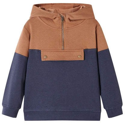 Kids' Hooded Sweatshirt with Half Zip Anthracite and Cognac 104