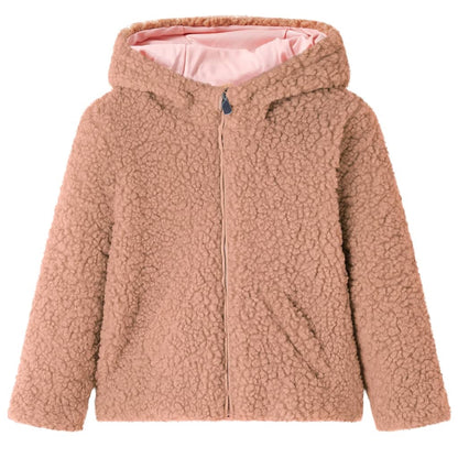 Kids' Hooded Jacket Teddy Faux Fur Light Cognac 104