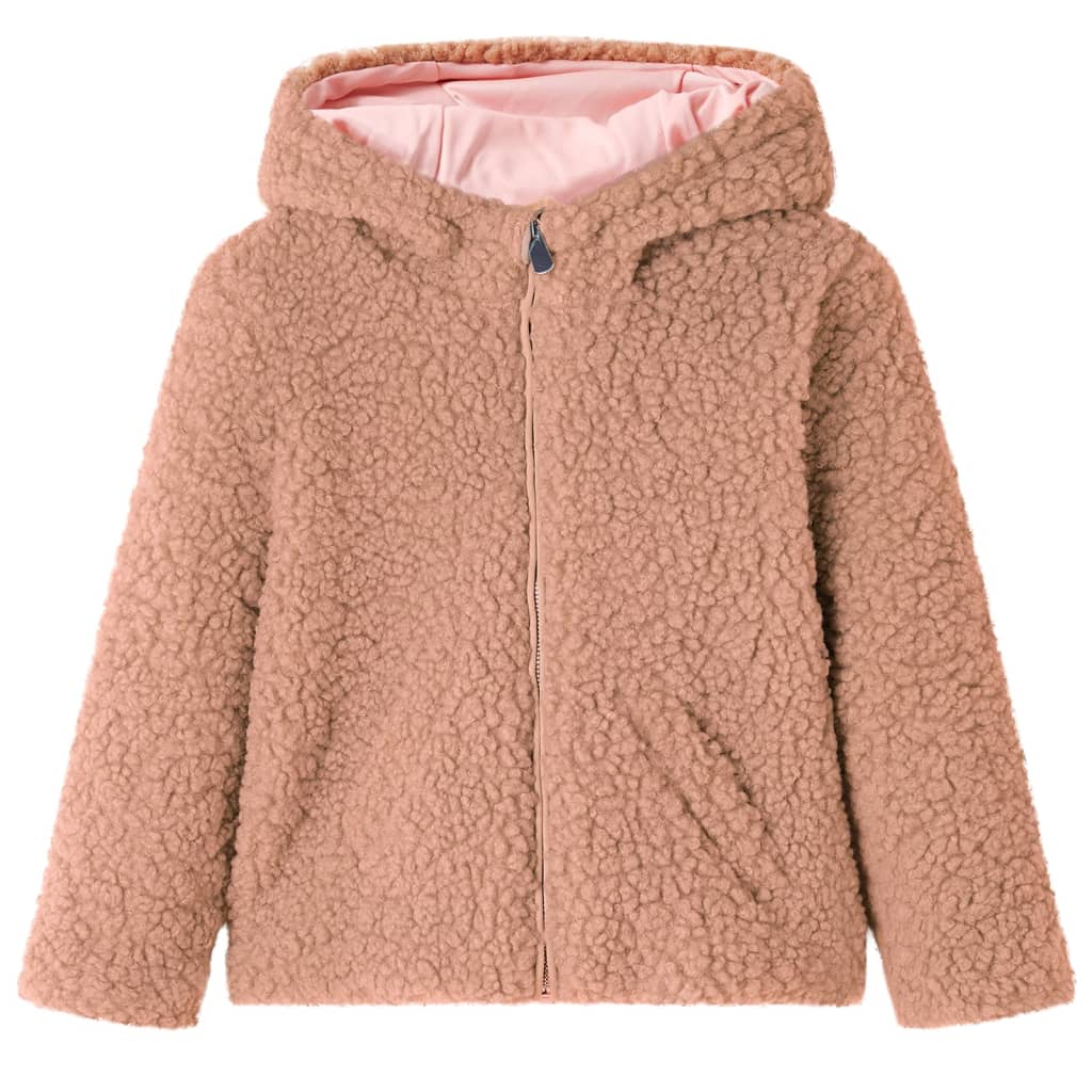 Kids' Hooded Jacket Teddy Faux Fur Light Cognac 116