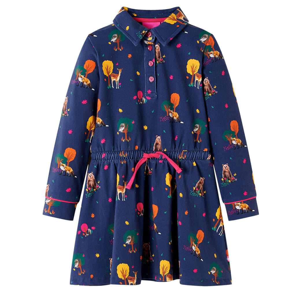 Kids' Dress with Long Sleeves and Drawstring Navy 92