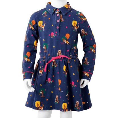 Kids' Dress with Long Sleeves and Drawstring Navy 104