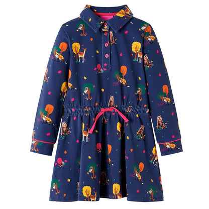 Kids' Dress with Long Sleeves and Drawstring Navy 116