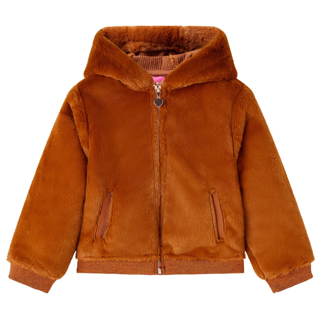 Kids' Hooded Jacket Faux Fur Cognac 104