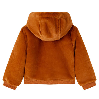 Kids' Hooded Jacket Faux Fur Cognac 104