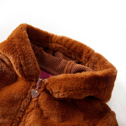 Kids' Hooded Jacket Faux Fur Cognac 104