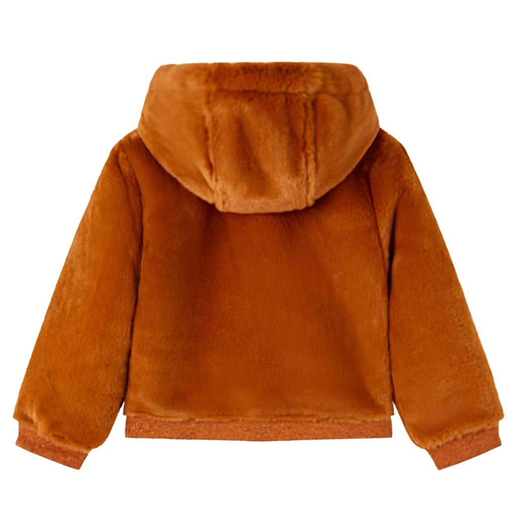 Kids' Hooded Jacket Faux Fur Cognac 116