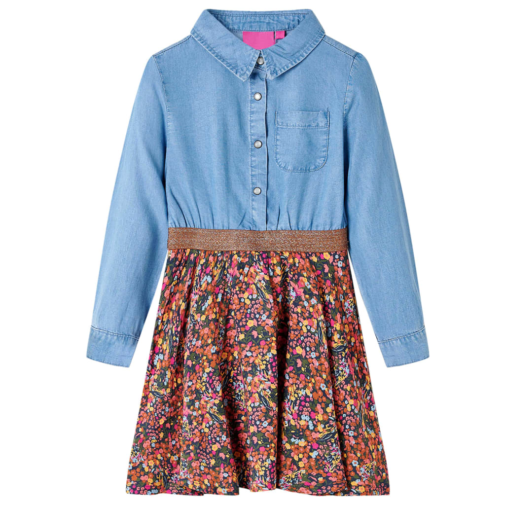 Kids' Dress with Long Sleeves Navy and Denim Blue 92