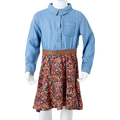 Kids' Dress with Long Sleeves Navy and Denim Blue 92