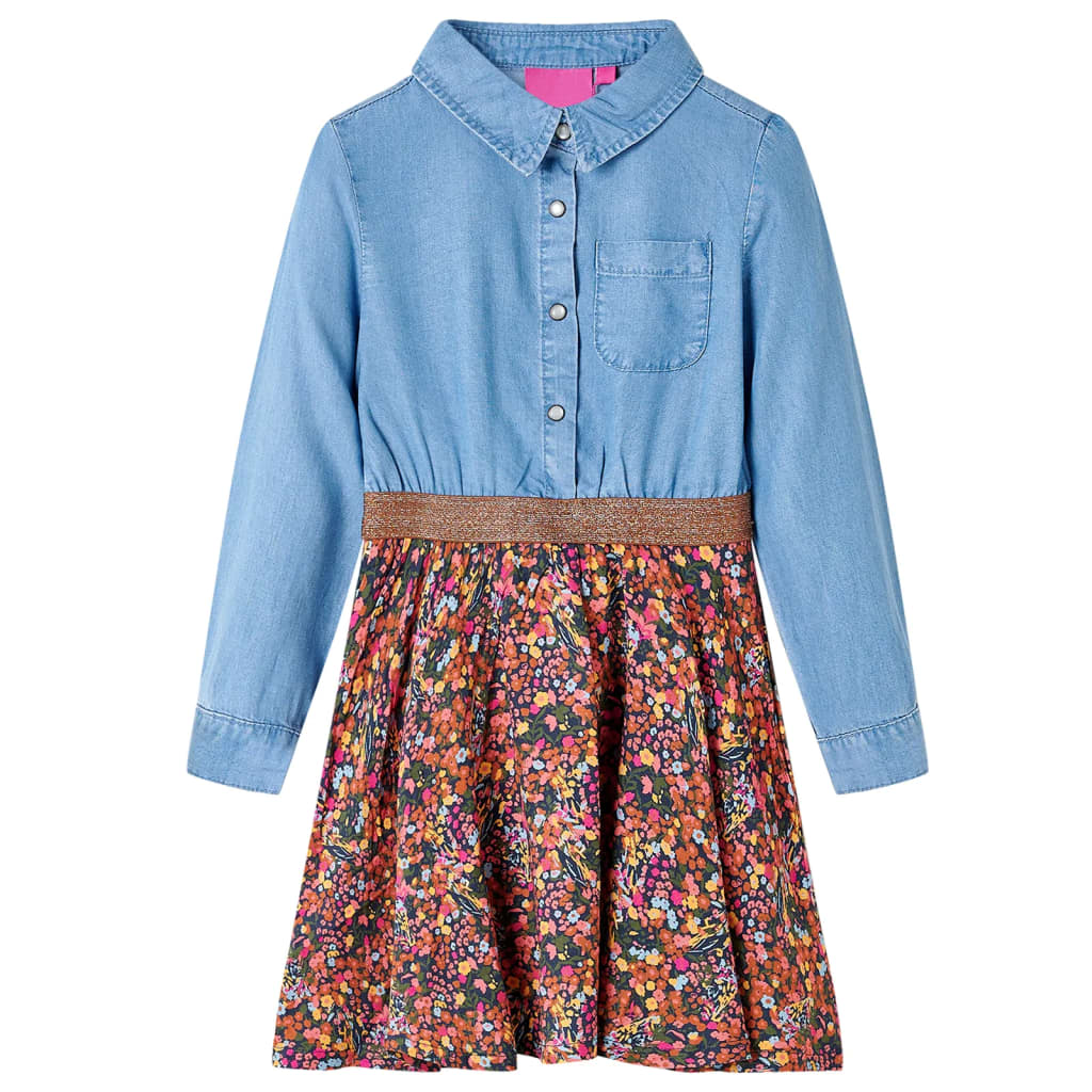 Kids' Dress with Long Sleeves Navy and Denim Blue 104