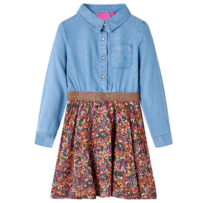 Kids' Dress with Long Sleeves Navy and Denim Blue 104