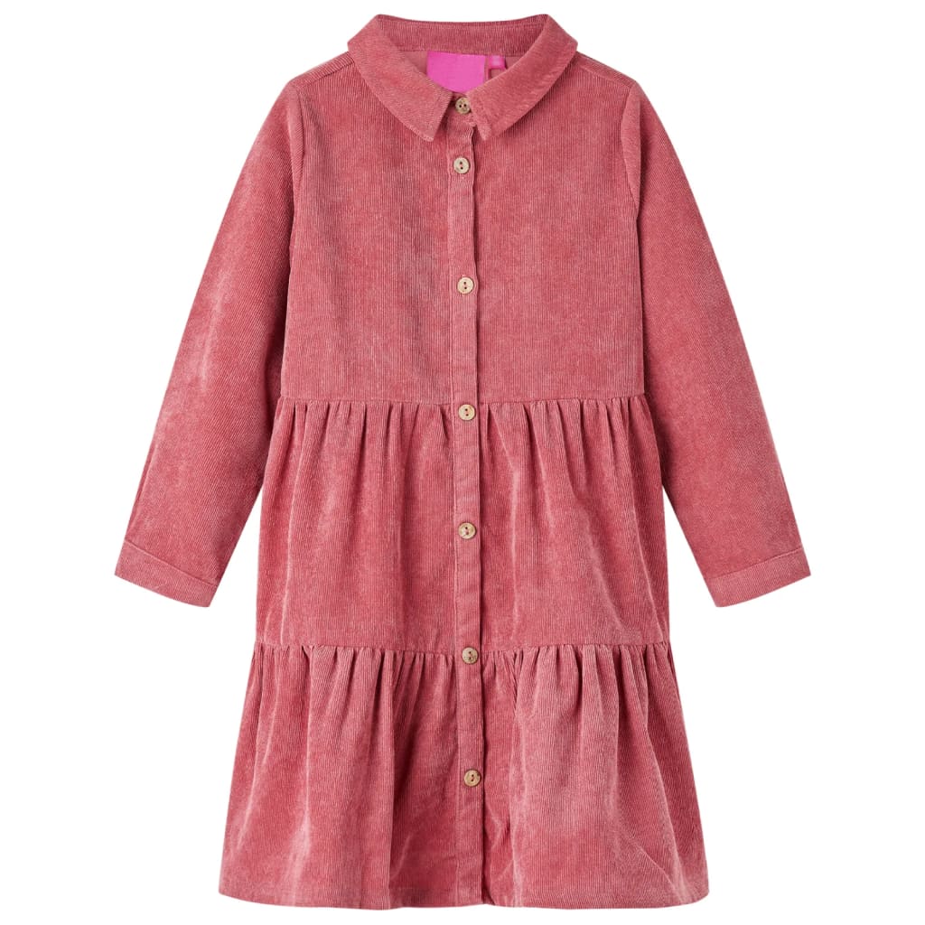 Kids' Dress with Long Sleeves Corduroy Old Pink 104