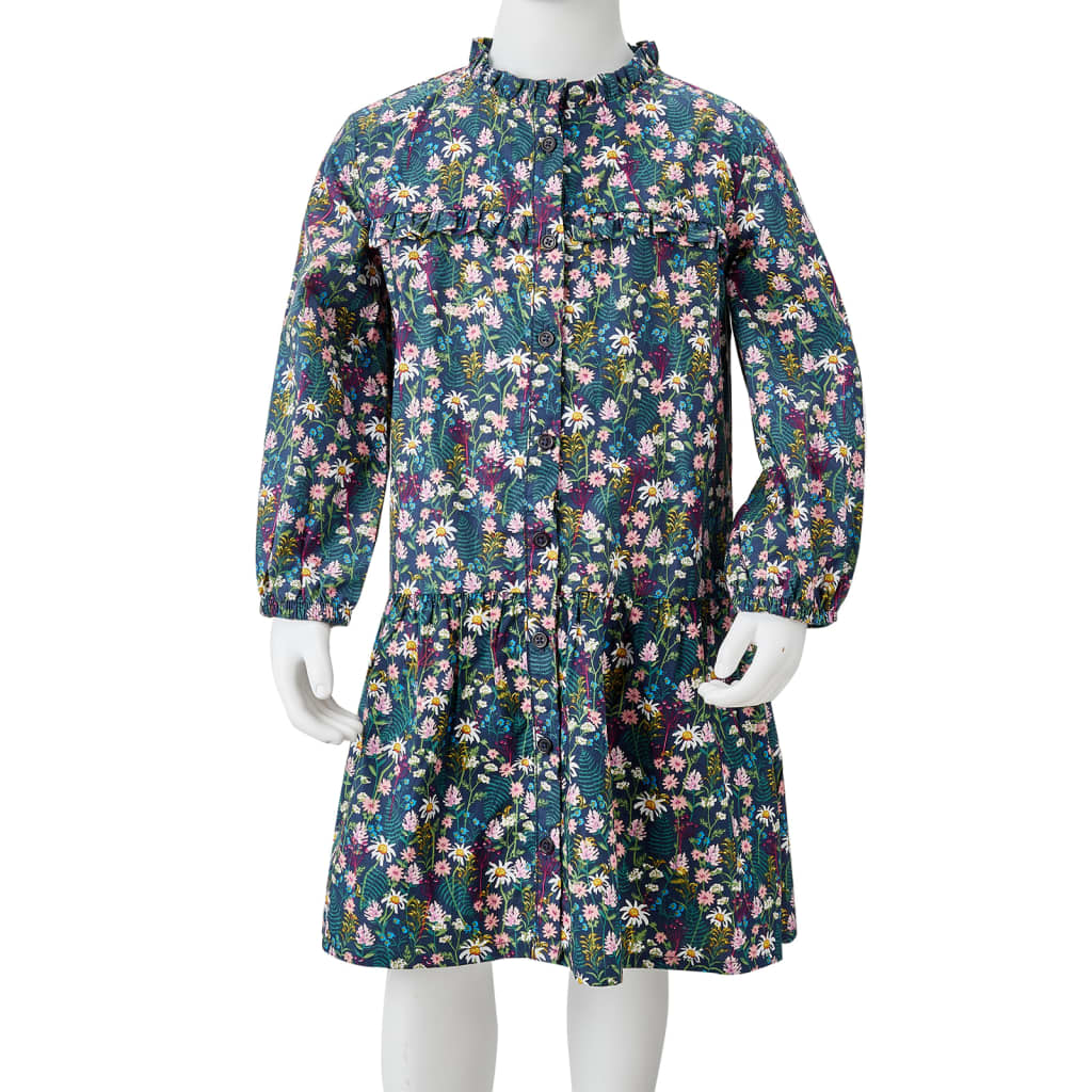 Kids' Dress with Long Sleeves Dark Blue 128