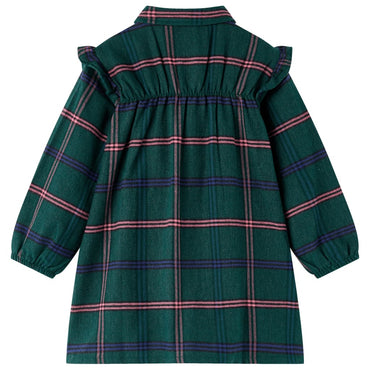 Kids' Dress with Long Sleeves and Ruffles Dark Green 92