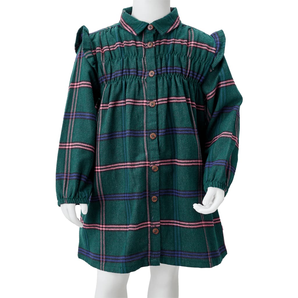 Kids' Dress with Long Sleeves and Ruffles Dark Green 92