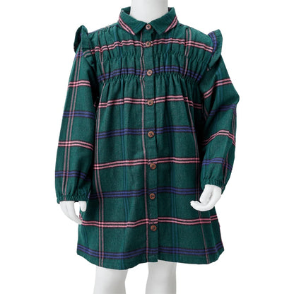 Kids' Dress with Long Sleeves and Ruffles Dark Green 104