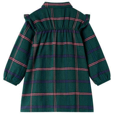 Kids' Dress with Long Sleeves and Ruffles Dark Green 128