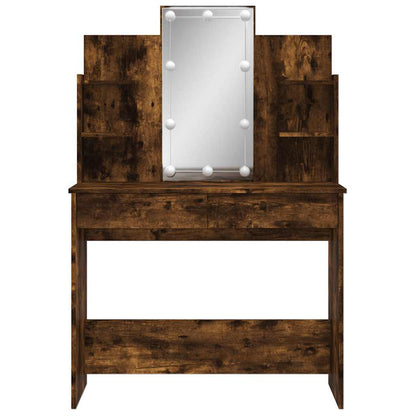 Dressing Table with LED Lights Smoked Oak 96x40x142 cm