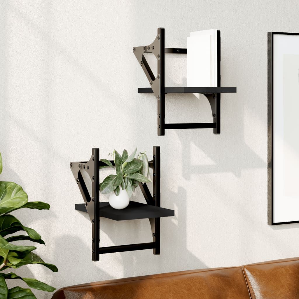 Wall Shelves with Bars 2 pcs Black 20x25x30 cm