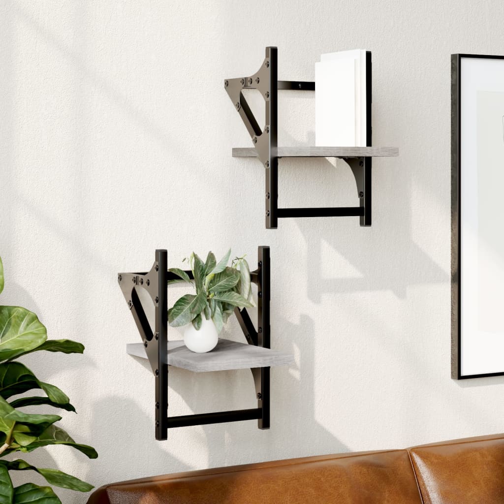 Wall Shelves with Bars 2 pcs Grey Sonoma 20x25x30 cm