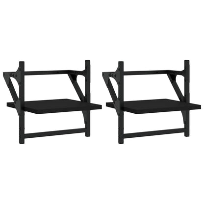 Wall Shelves with Bars 2 pcs Black 30x25x30 cm