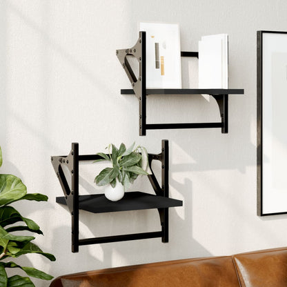 Wall Shelves with Bars 2 pcs Black 30x25x30 cm