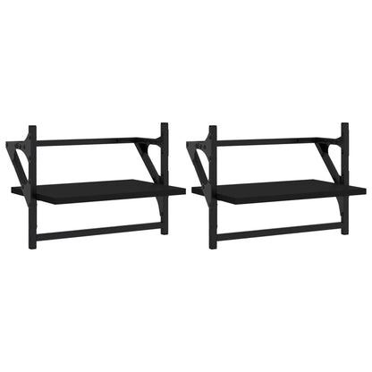 Wall Shelves with Bars 2 pcs Black 40x25x30 cm